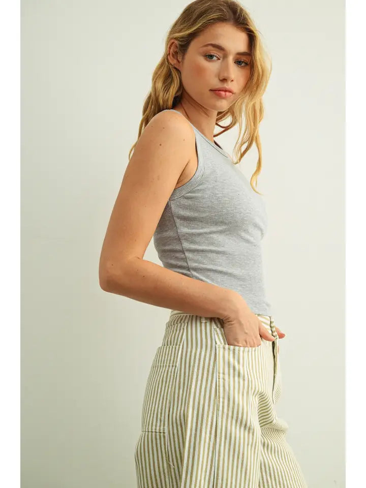 Sleeveless Ribbed Top - Melange Grey