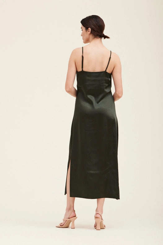 Grade + Gather - Thick Satin Slip Dress - Dark Forest