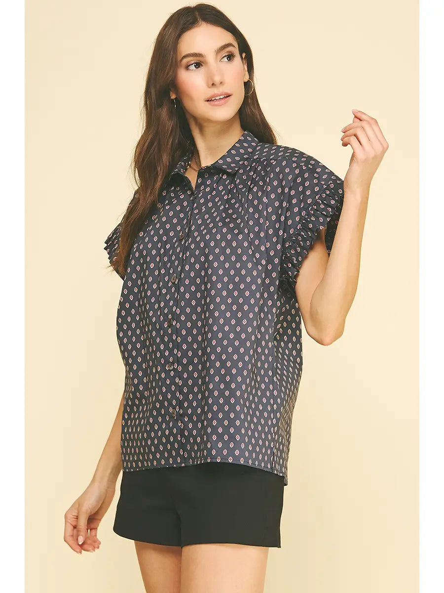 Geometric Diamond Shirt - Navy