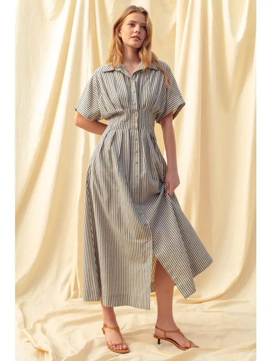 Button Down Dress - Navy Stripe