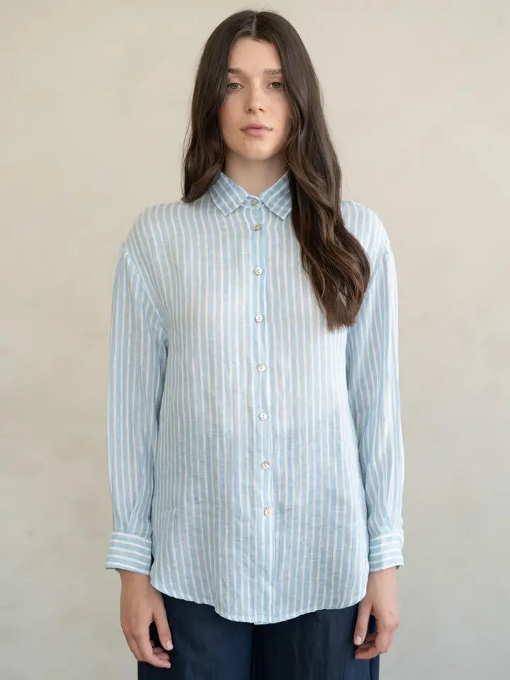 Striped Button Down Top - Blue Stripe