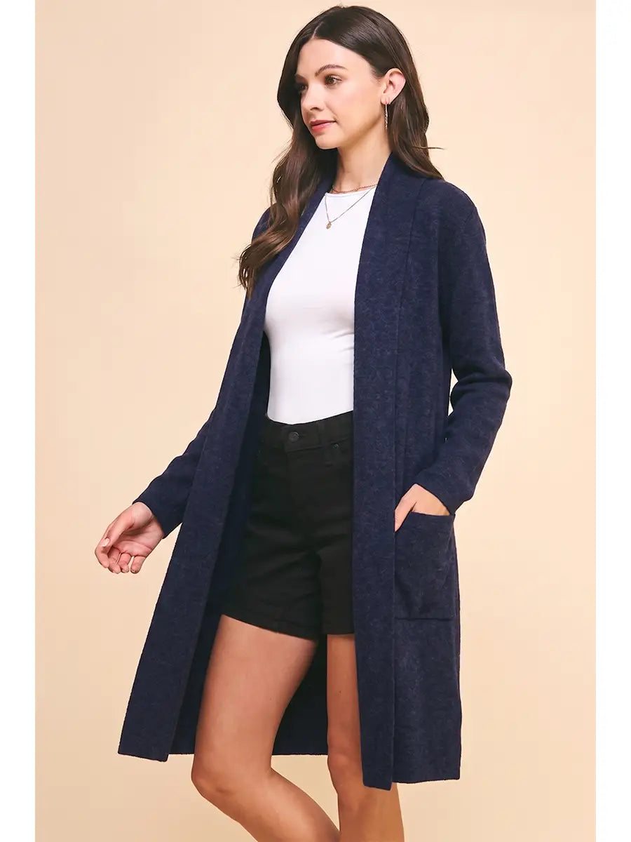 Open Knitted Cardigan - Dark Denim