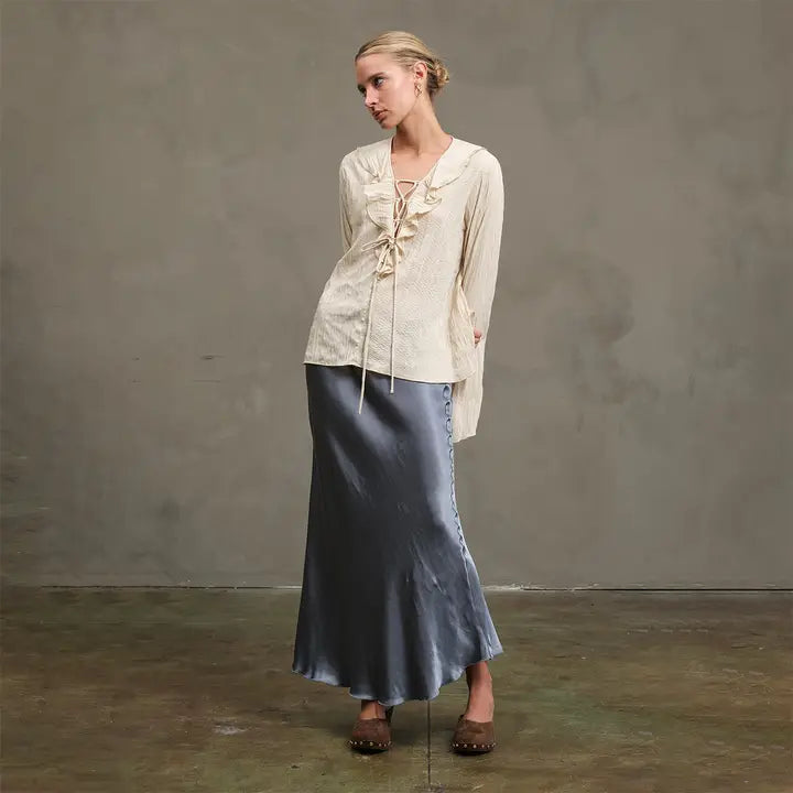 Satin Slip Skirt - Slate Blue