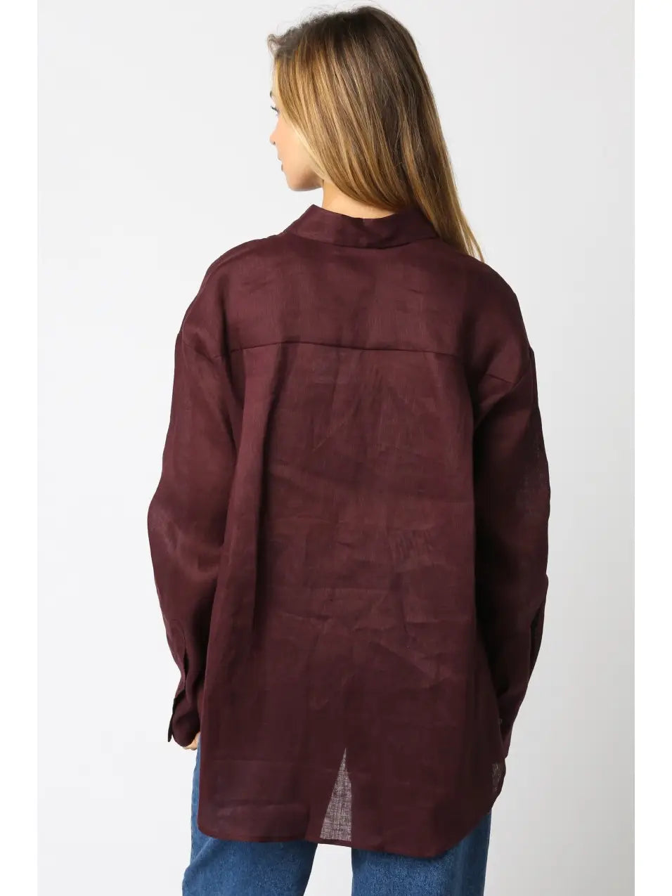Helen Oversized Linen Shirt - Berry