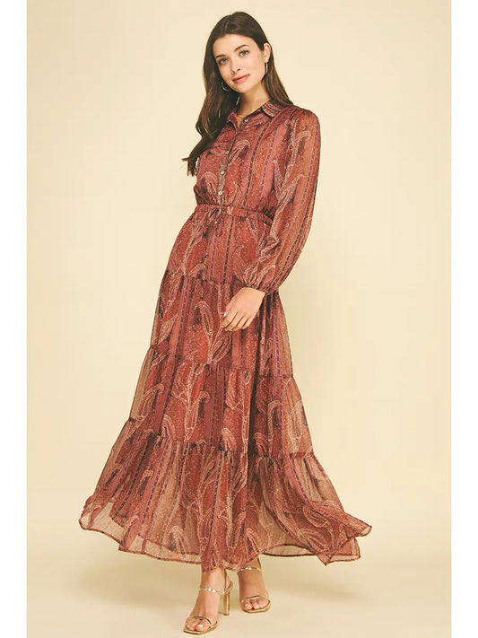 Tiered Maxi Dress Paisley - Rust