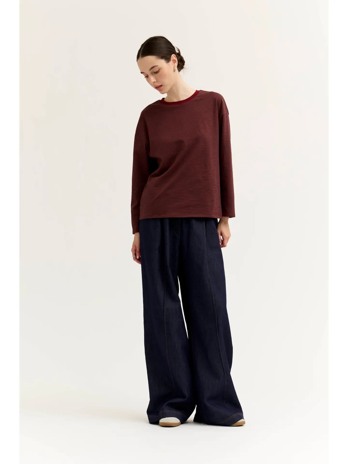 Grade + Gather - Contrast Color Rib Tee - Brick Red Stripe
