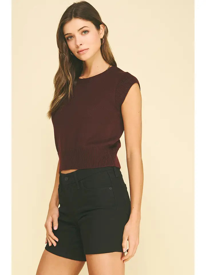 Cap Sleeves Knit Top - Eggplant
