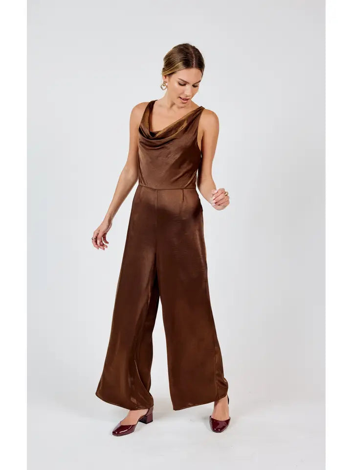 Warm Tea Cowl Neck Jumpsuit - Chocolate