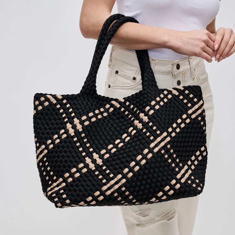 Sky's The Limit - Large Woven Neoprene Tote - Black + Nude