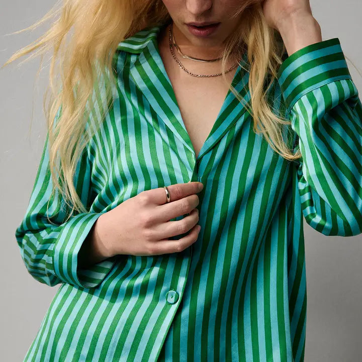 Lunya - Washable Silk Long Sleeve Pant Set - Halcyon Stripe