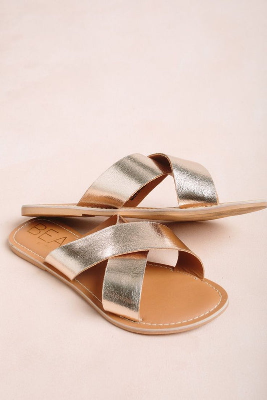 Matisse - Strappy Slide Sandal - Lil' Pebble - Gold/Leather