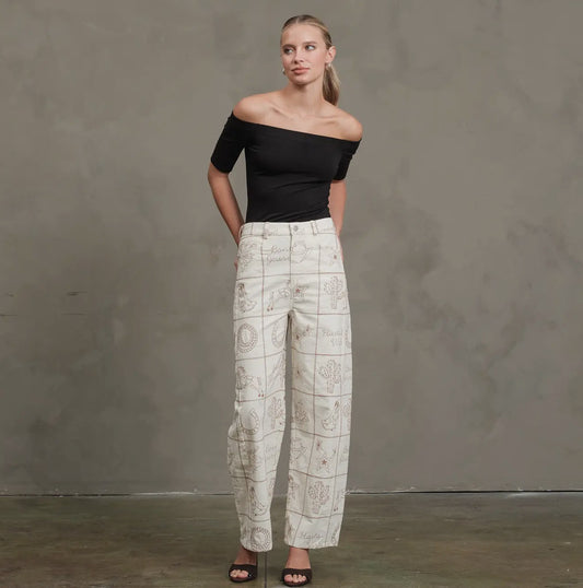 Western Embroidered Pants - Taupe