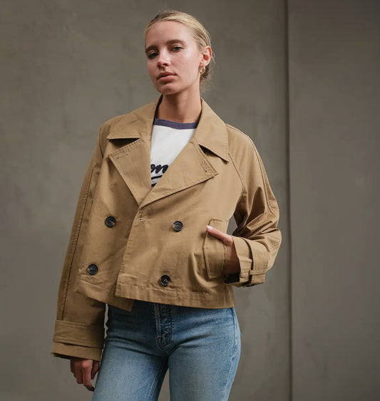 Short Double-Breasted Trench Jacket - Khaki Beige
