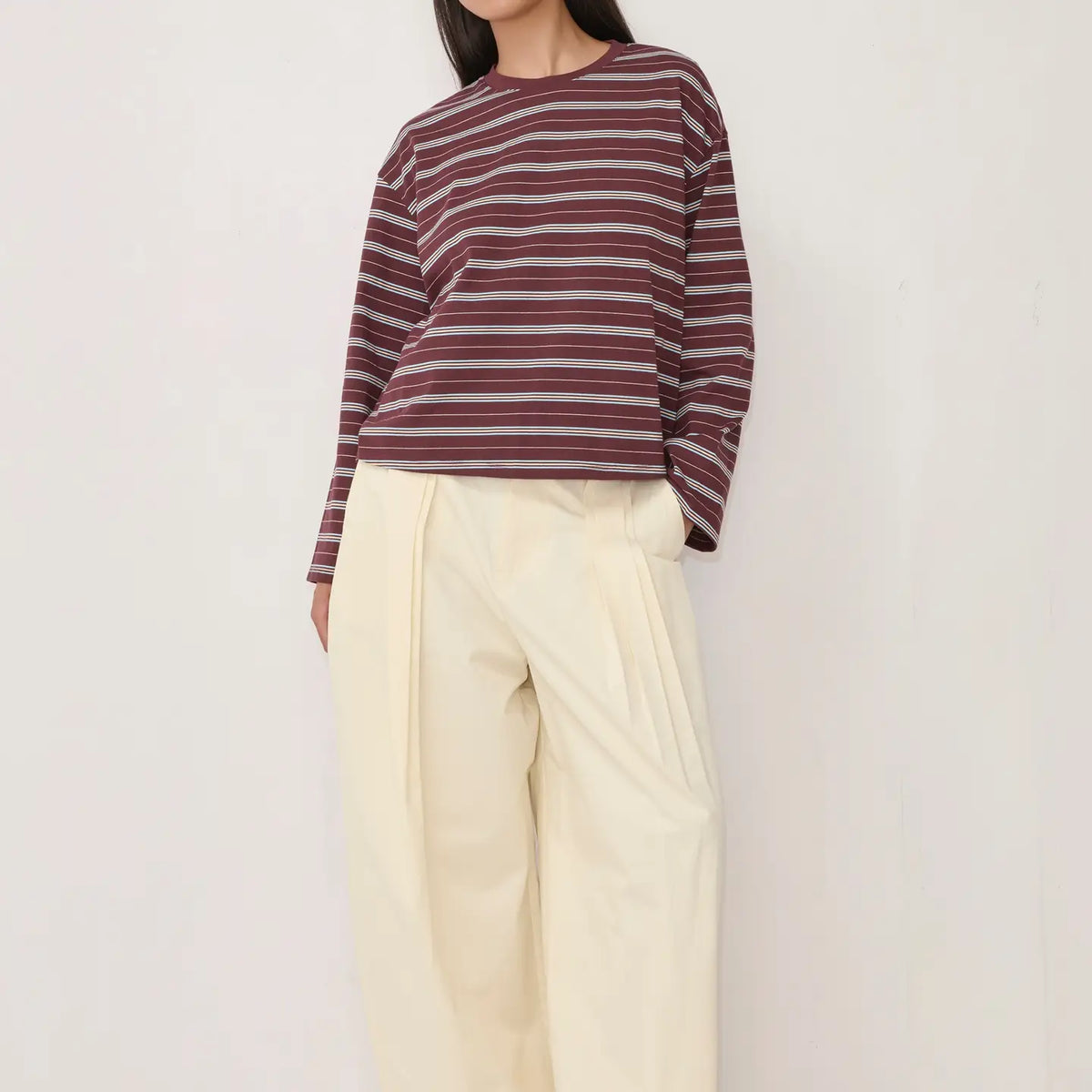 Striped Flare Long Sleeve- Burgundy