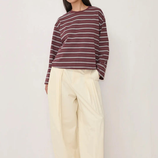 Striped Flare Long Sleeve- Burgundy