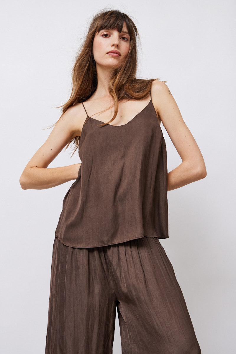 Grade + Gather - Solid Satin Cami Top - Dark Roast