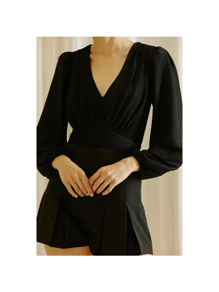 Glitter Long Sleeve Bodysuit - Black