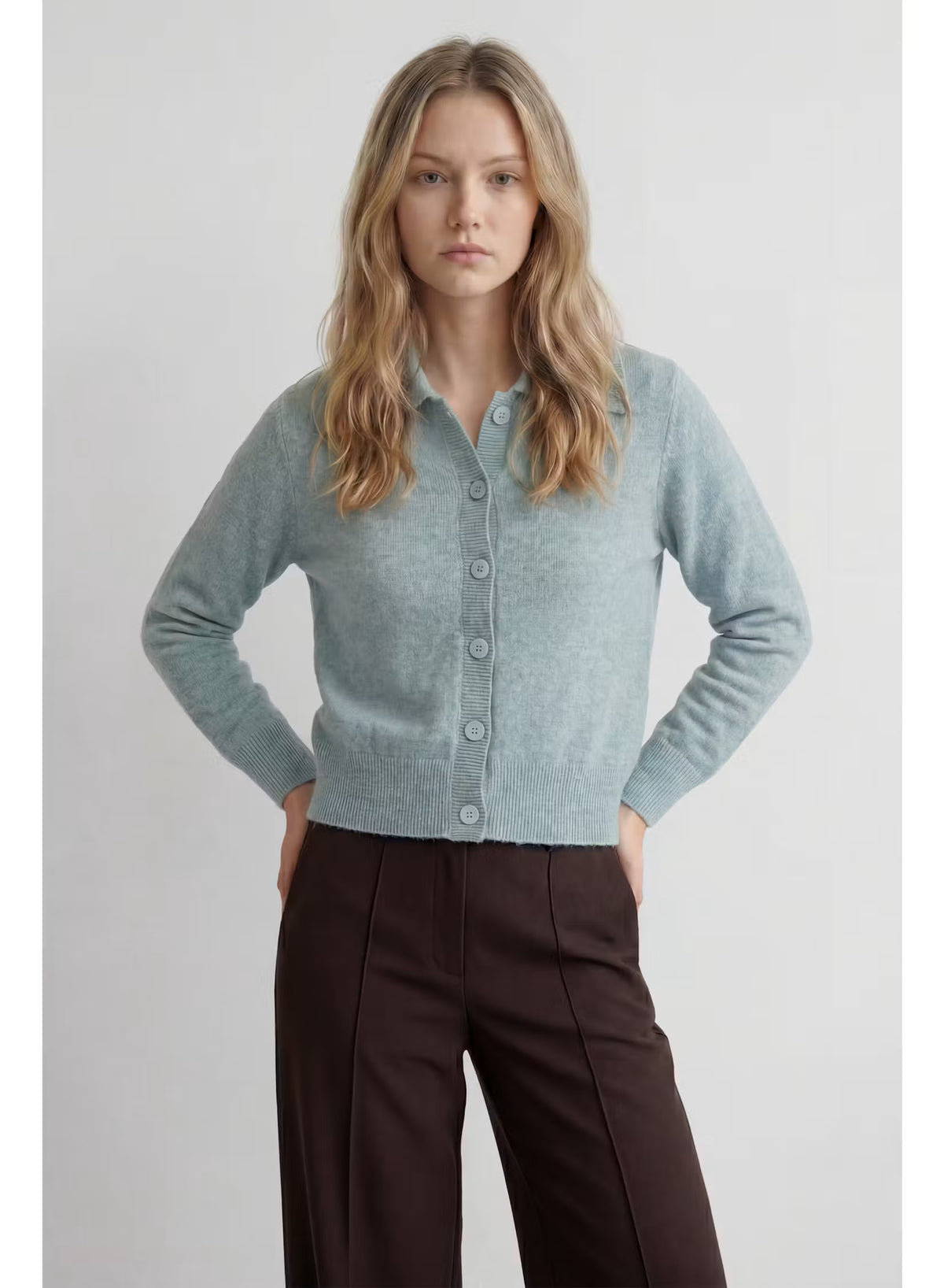 Polo Cardigan - Light Blue