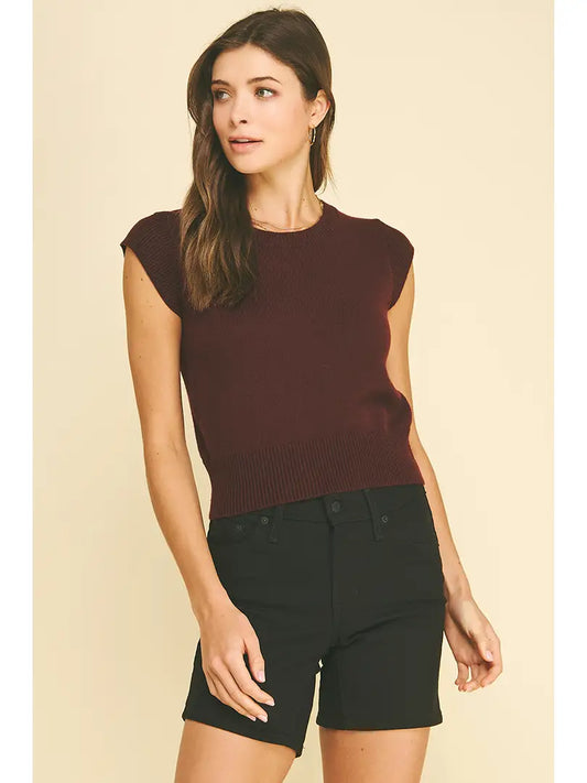 Cap Sleeves Knit Top - Eggplant