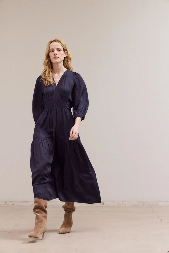 Grade + Gather - Satin Midi Dress - Midnight