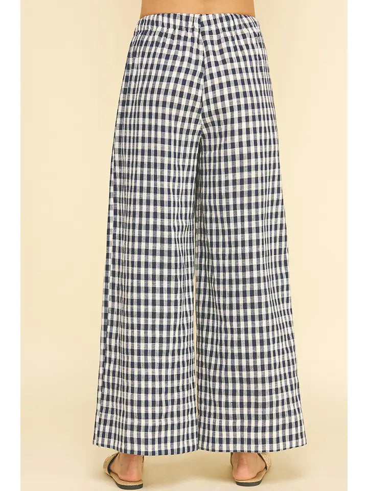 Plaid Wide Pants - Navy