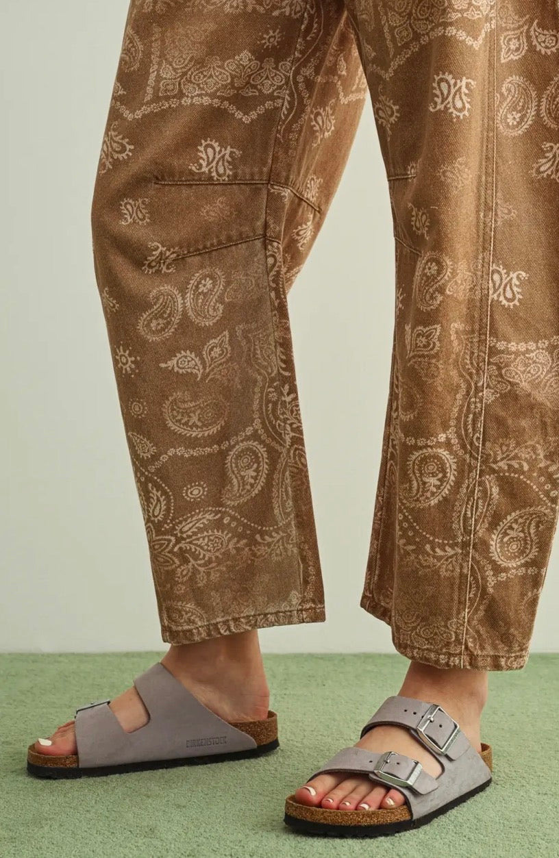 Paisley Print Washed Pants - Brown
