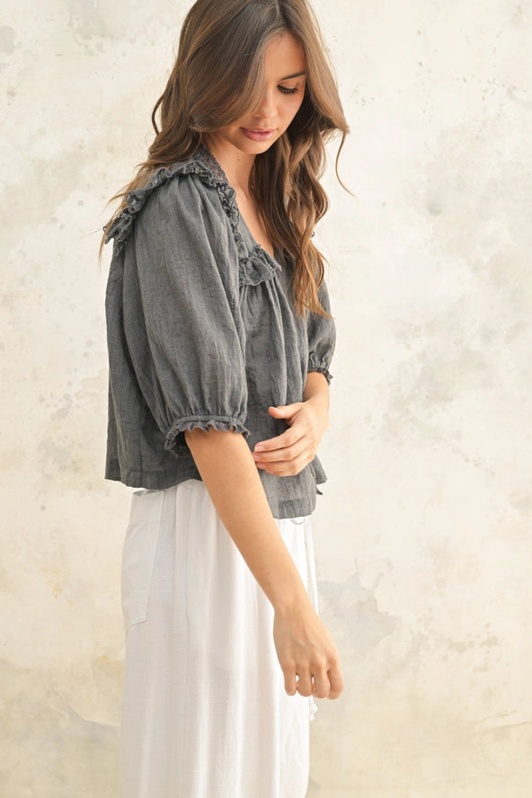 Lace Detailed Blouse - Charcoal