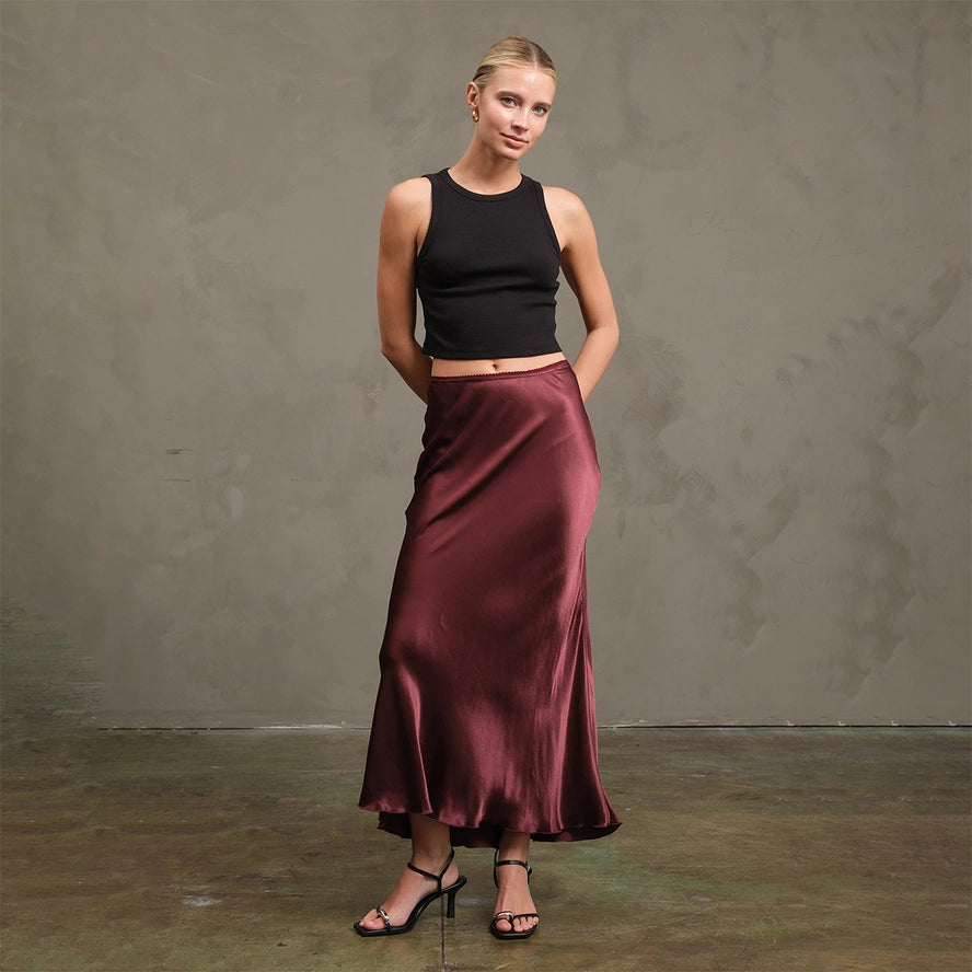 Satin Slip Skirt - Burgundy
