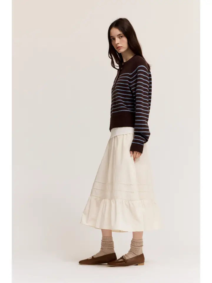 Pleat Trim Cotton Skirt - Soy