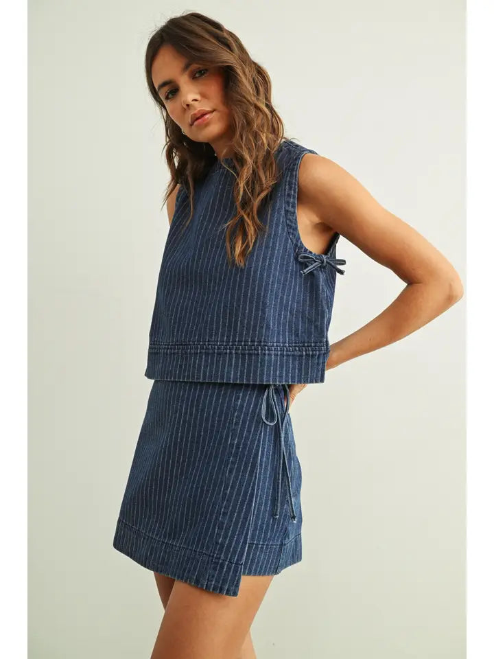 Denim Skort - Pinstripe