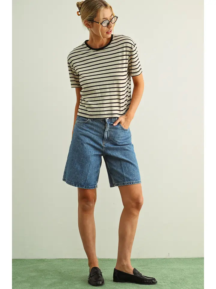 Essential Stripe Ringer Tee - Black