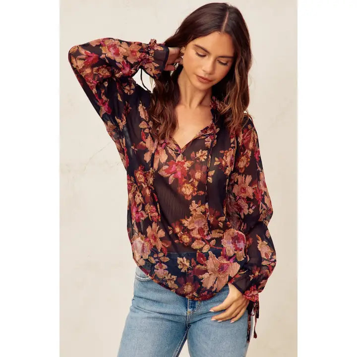 Nightfall Blouse - Deep Night Floral