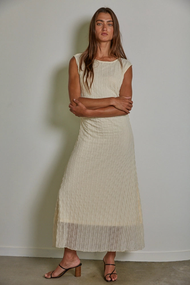 Woven Nylon Lace Sleeveless Maxi Dress - Ivory