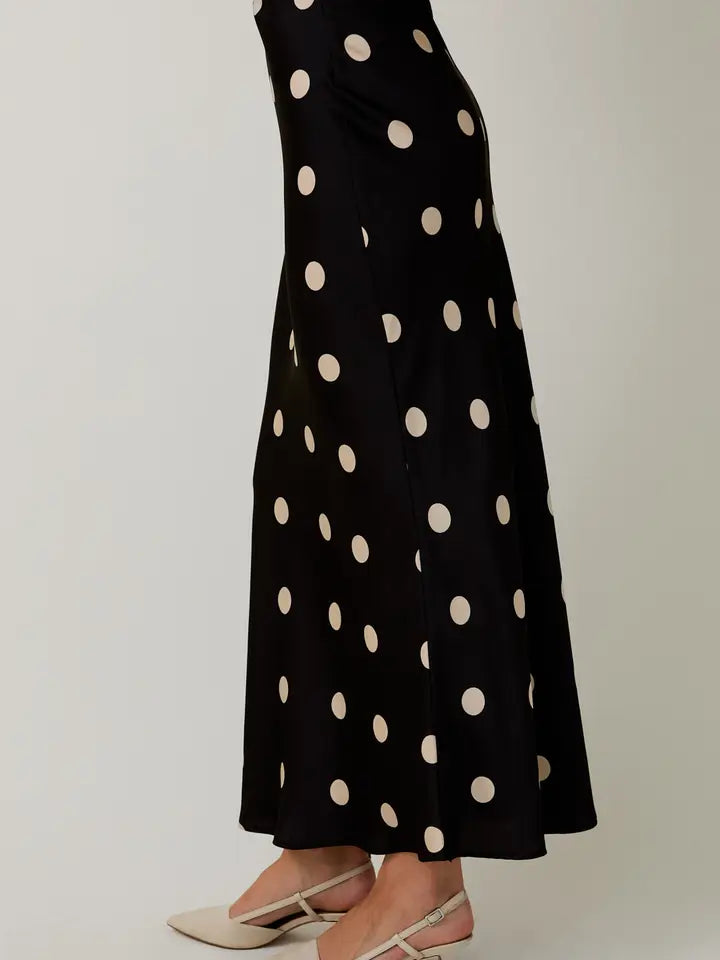 Satin Midi Skirt - Polka Dot