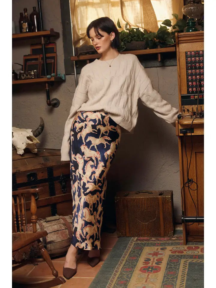 Riverbend Pull On Maxi Skirt - Western Navy