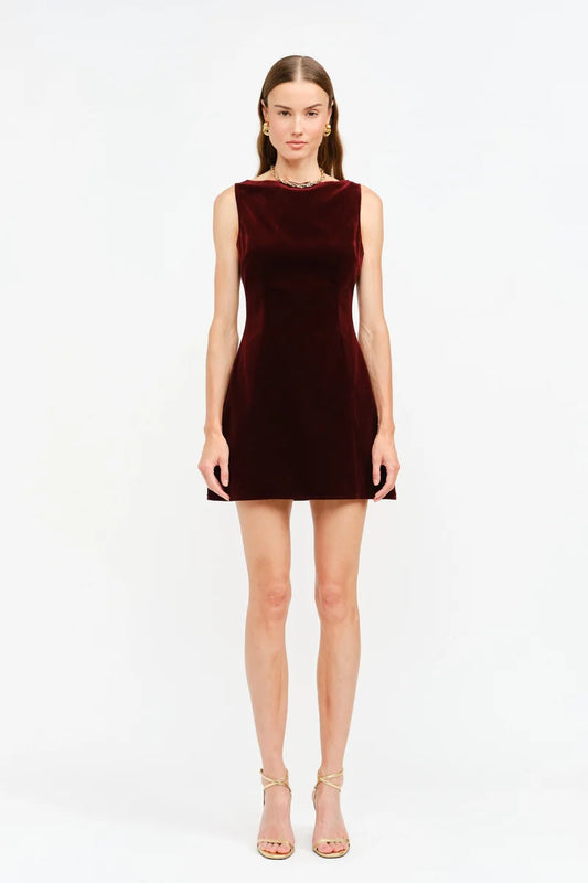 Carmine Velvet Dress - Burgundy