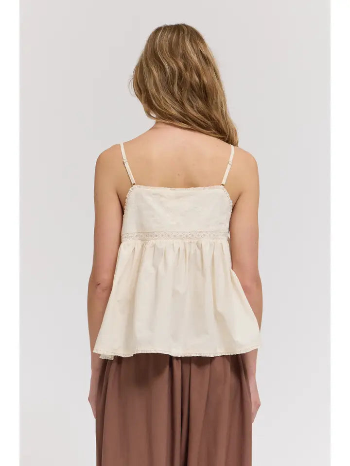 Grade + Gather - Embroidered Sleeveless Top - Soy