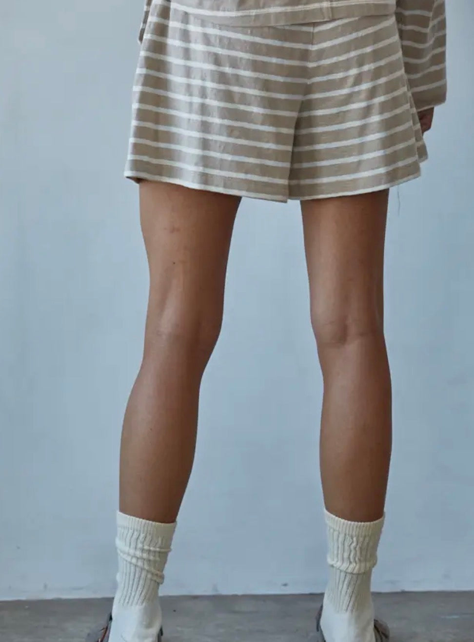 Striped Knit Shorts - Taupe & White