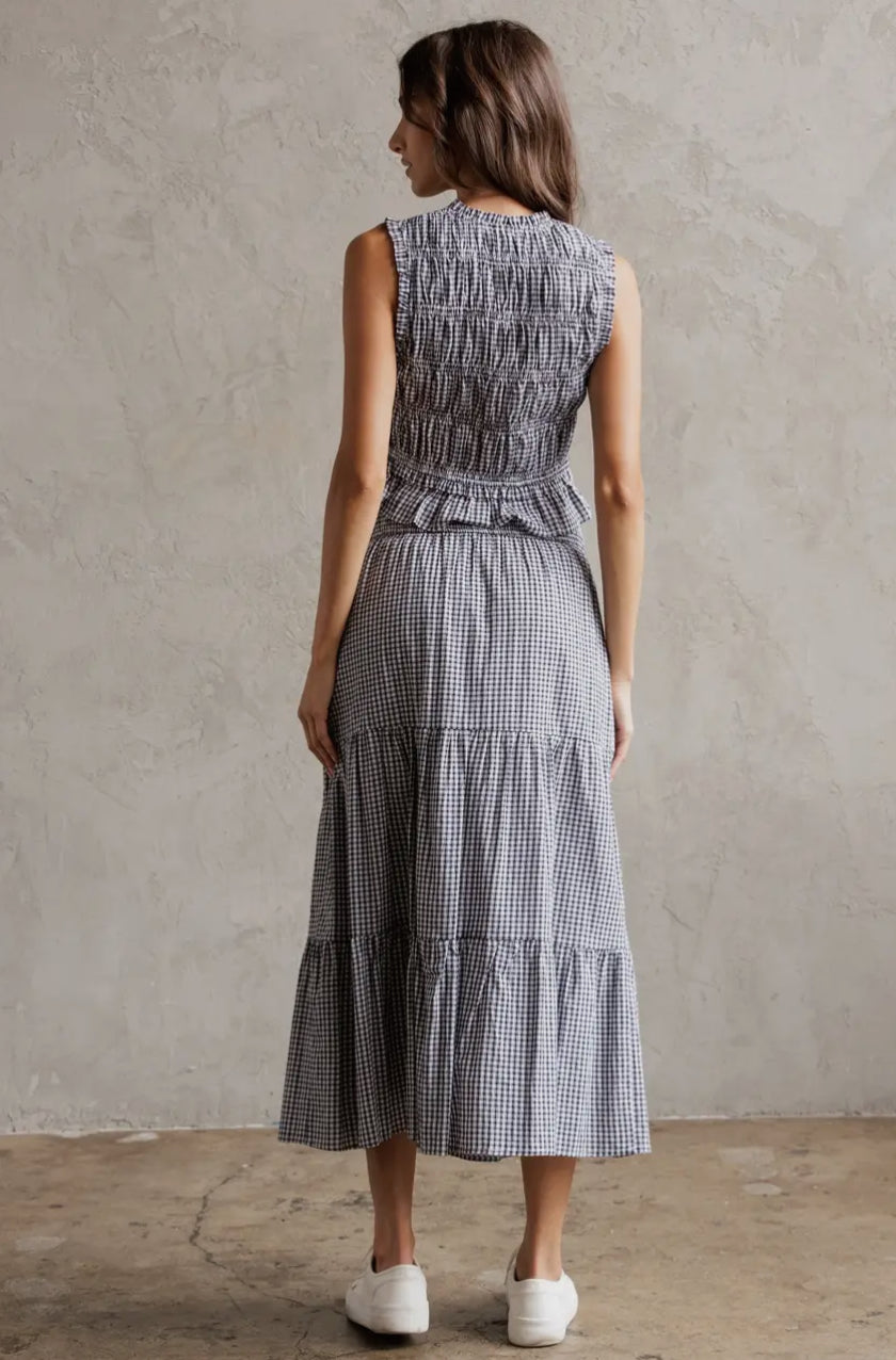 Tiered Midi Skirt - Black & White Gingham