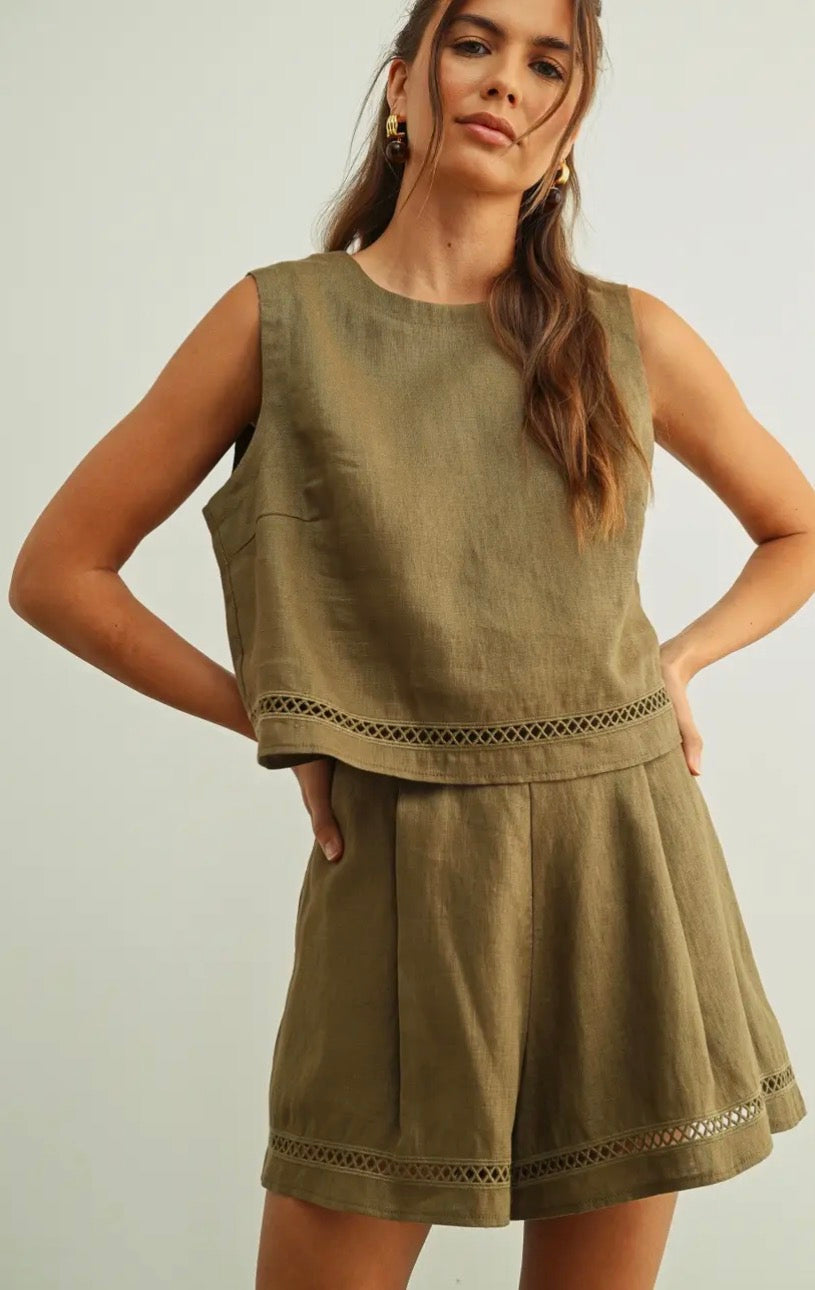 Linen Sleeveless Tank - Olive