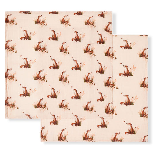 Milkbarn - Organic Muslin Burp Cloth Set - Floral Fox