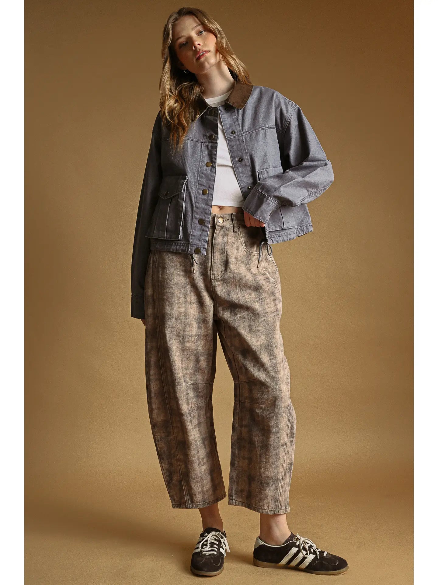 Collar Contrasted Utility Jacket - Denim Blue
