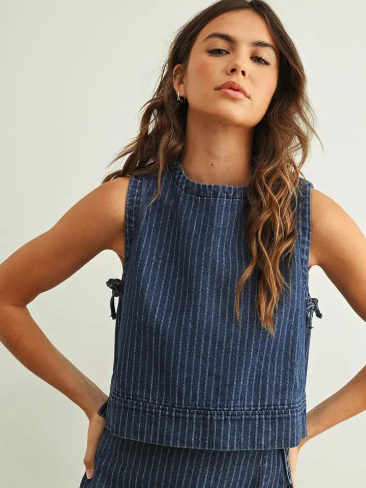 Denim Sleeveless Top - Pinstripe