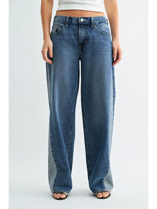 Contrast Angle Seam Wide Leg - Medium Denim