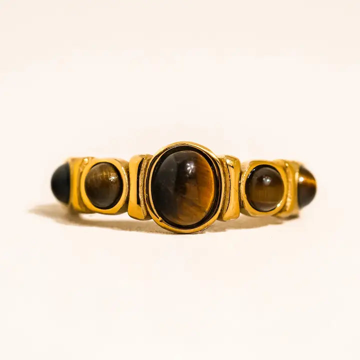 Canso 18K Gold Non-Tarnish Tiger Eye Ring - Brown
