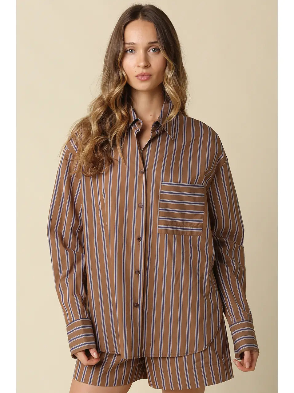 Hunter Striped Oversized Shirt - Brown Blue