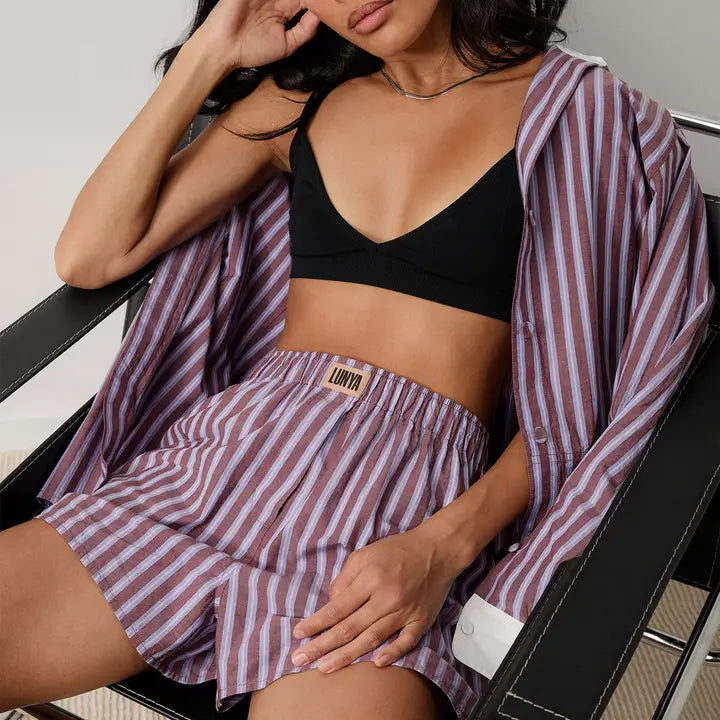 Lunya - Airy Cotton Curved Hem Boxer - Odyessy Stripe