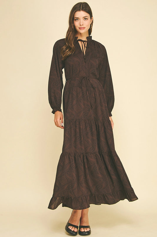 Tiered Maxi Dress - Brown & Black Paisley