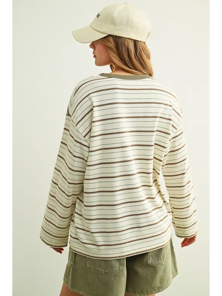 Striped Long Sleeve Top - Brown