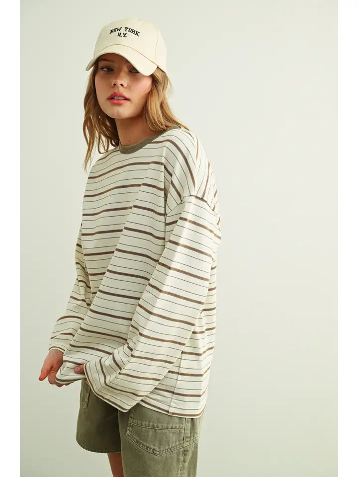 Striped Long Sleeve Top - Brown